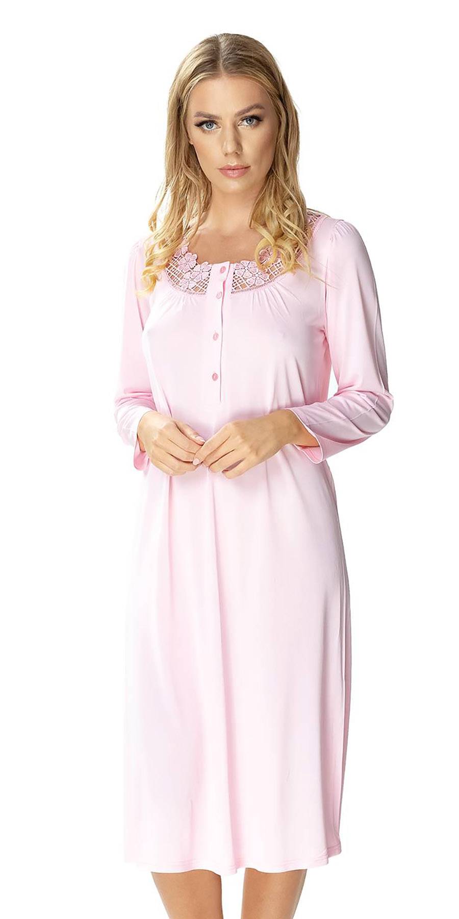 Mewa-Koszula nocna damska Antonina z guziczkami-różowy