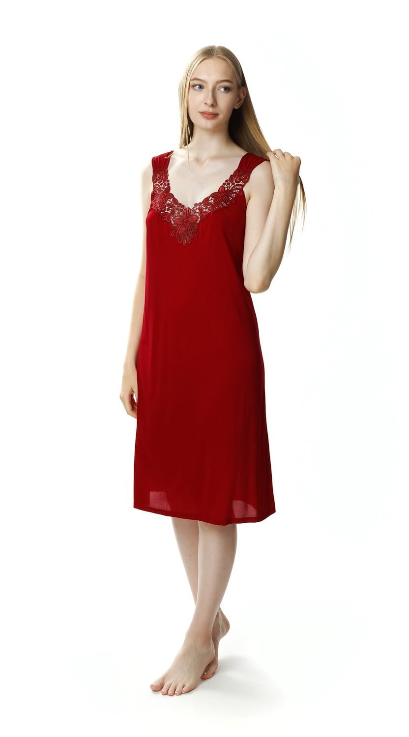 Mewa-Lekka koszula nocna Róża z piękną aplikacją-burgundowy