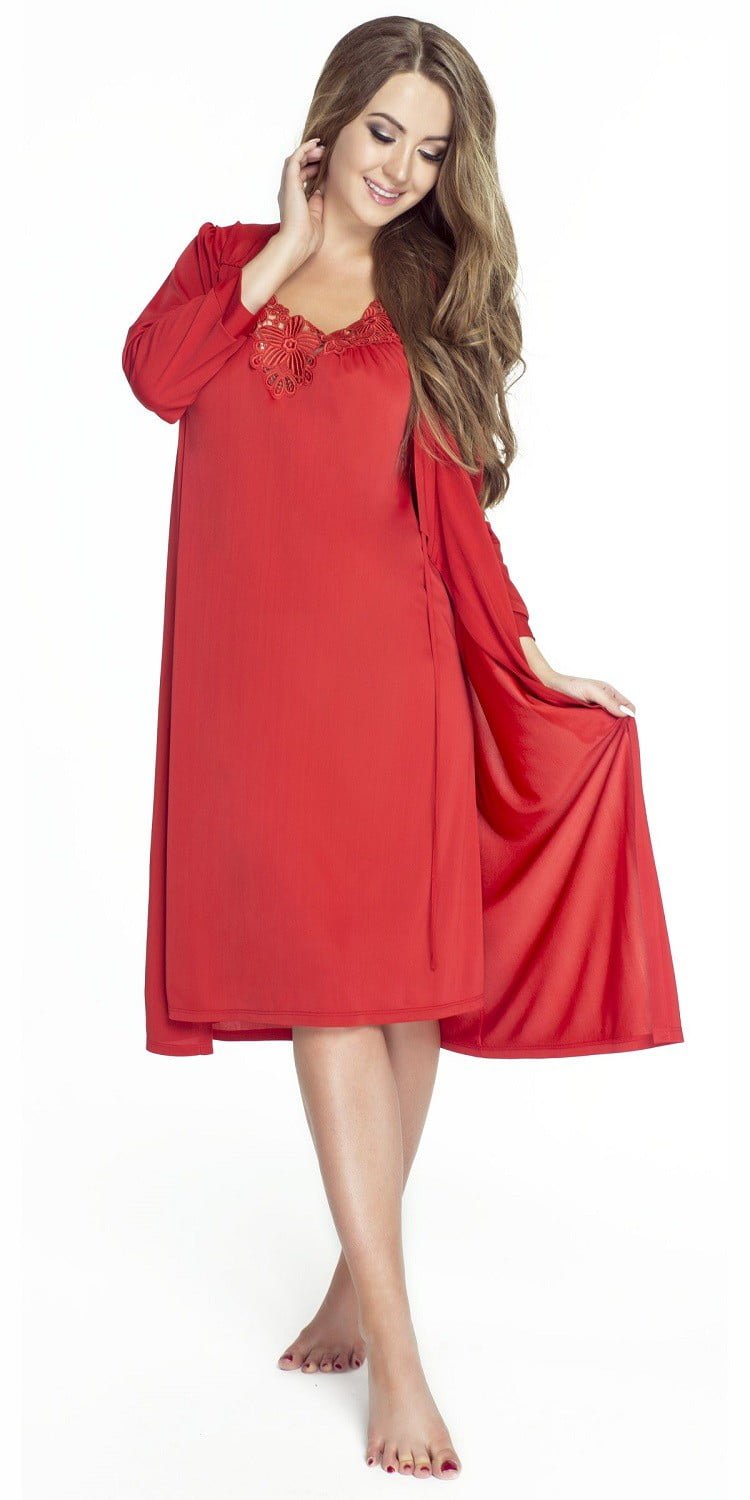 Mewa-Piękny peniuar damski Laura wiązany w pasie-czerwony